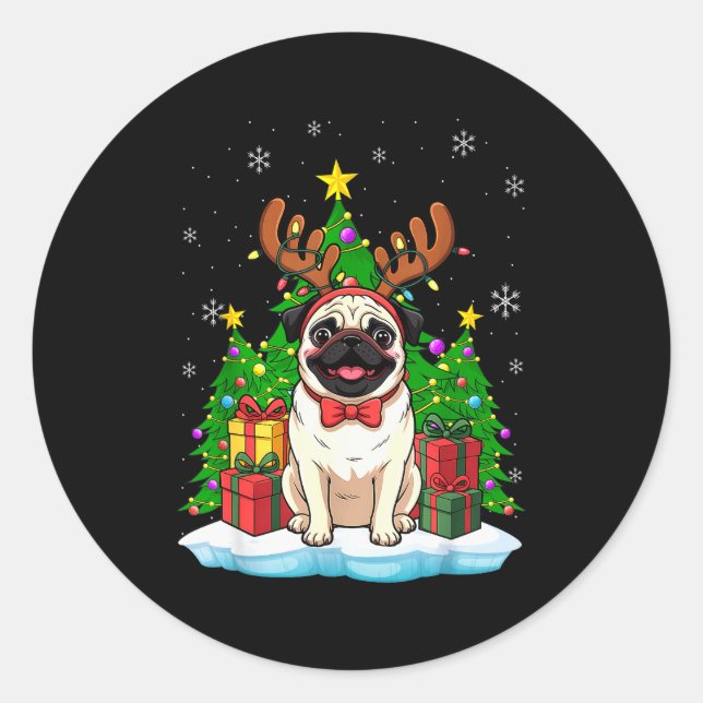 Ugly Pug Christmas Sweater Pajama For Women Men Fa Classic Round Sticker (Front)