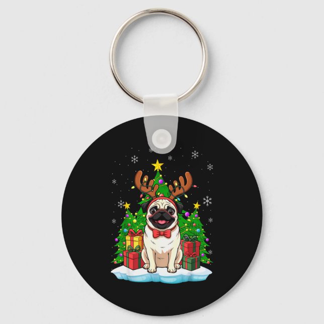 Ugly Pug Christmas Sweater Pajama For Women Men Fa Keychain (Front)