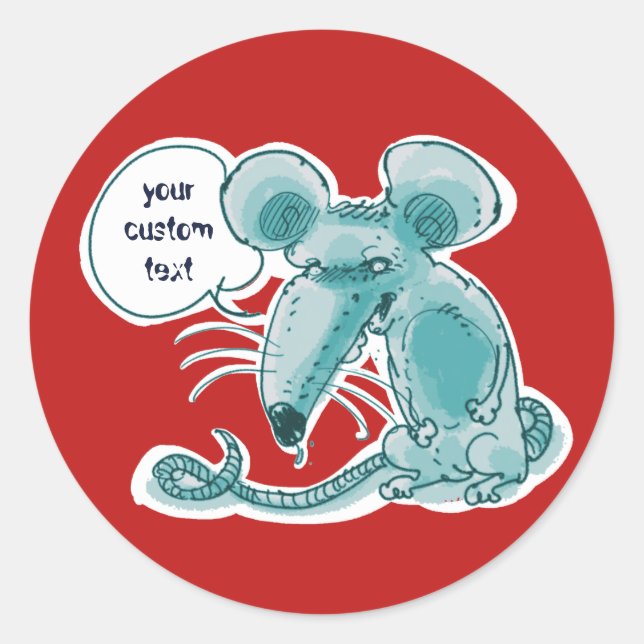 ugly rat cartoon with customizable speech baloon classic round sticker (Front)