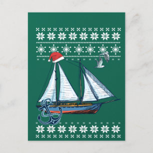 Ugly Sailing Merry Christmas Holiday Sweater Santa Postcard