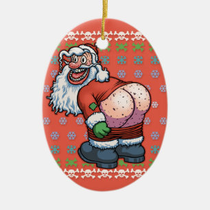 Ugly Santa Moon Ceramic Ornament