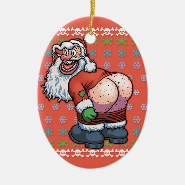 Ugly Santa Moon Ceramic Ornament (Front)
