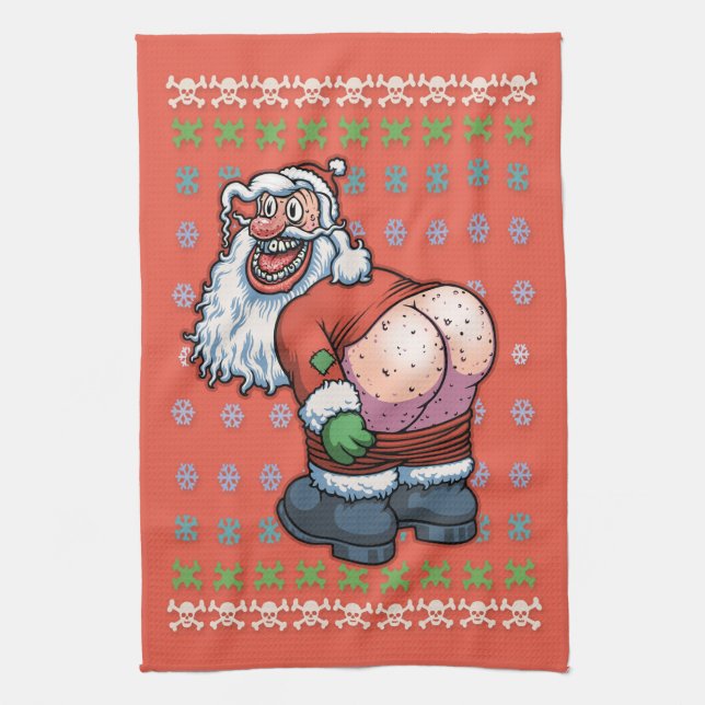 Ugly Santa Moon Kitchen Towel (Vertical)