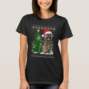 Ugly Shih Tzu Dog Santa Hat Christmas Tree Light T-Shirt