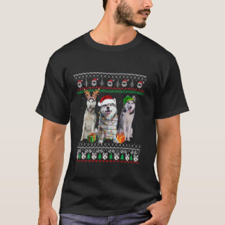 Ugly Siberian Husky Santa Elf Reindeer Christmas T T-Shirt