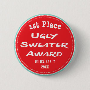Ugly Sweater Award Office Party 1st Place 2 Inch Round Button