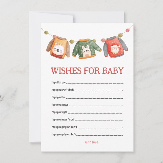 Ugly Sweater Baby Shower Wishes for Baby Note Card (Front)