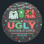 Ugly Sweater Christmas Baby Shower Classic Round Sticker<br><div class="desc">Celebrate in style with these trendy baby shower stickers. The design is easy to personalize with your own wording and your family and friends will be thrilled when they see these fabulous stickers.</div>
