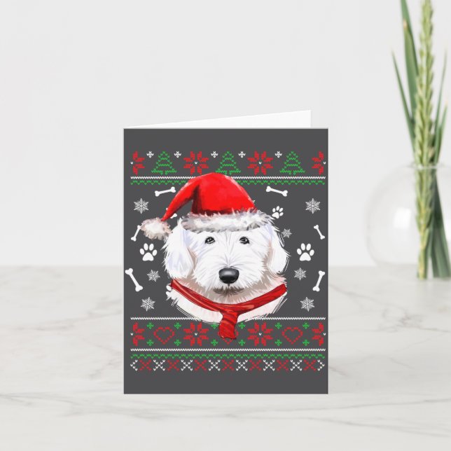 Ugly Sweater Christmas Bobtail Dog Santa Hat Pajam Card (Front)