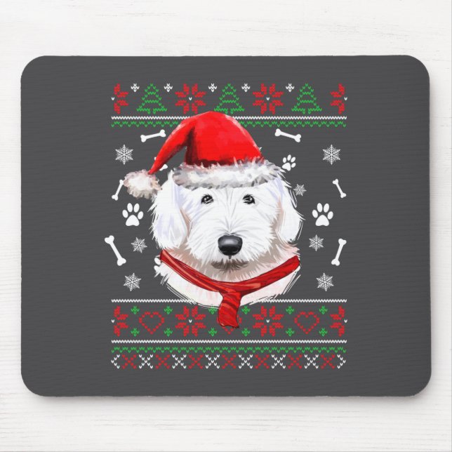 Ugly Sweater Christmas Bobtail Dog Santa Hat Pajam Mouse Pad (Front)