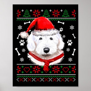 Ugly Sweater Christmas Bobtail Dog Santa Hat Pajam Poster