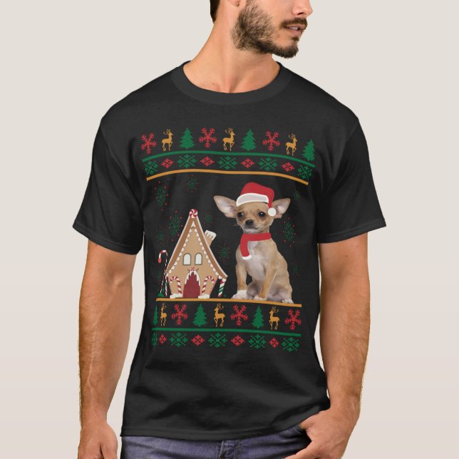 Ugly Sweater Christmas Chihuahua Santa Hat Reindee (Front)