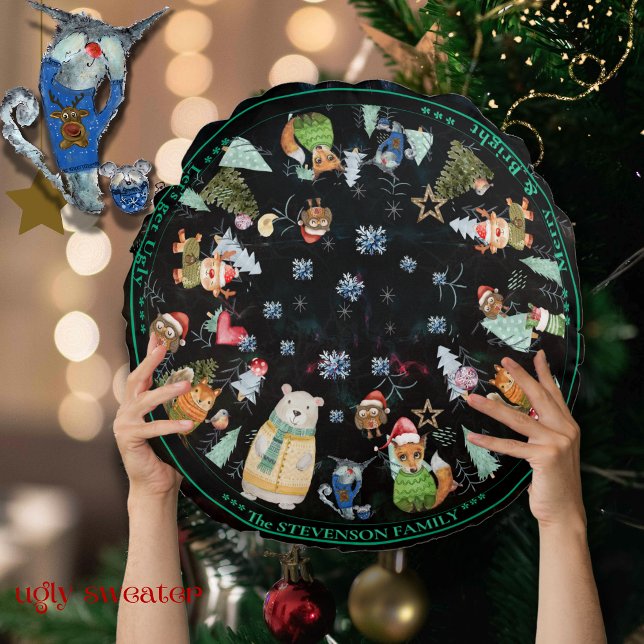 Ugly Sweater Christmas cute Animals  Round Pillow (Ugly Sweater Christmas cute Animals Round Pillow (Front))