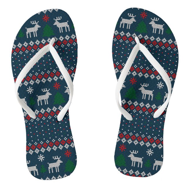 Ugly Sweater Christmas Faux Knit Pattern Flip Flops (Footbed)