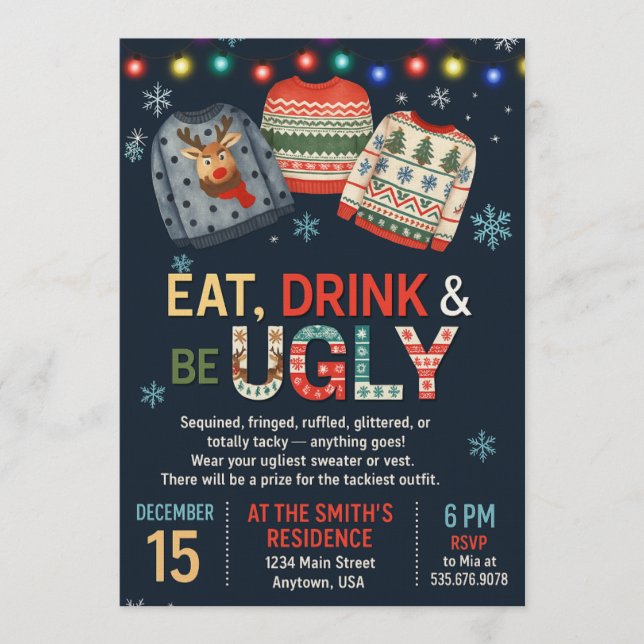 Ugly Sweater Christmas/Holiday Party Invitation  (Front)
