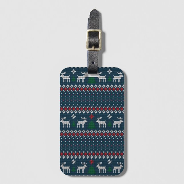 Ugly Sweater Christmas Knit Look Pattern Luggage Tag (Front Vertical)