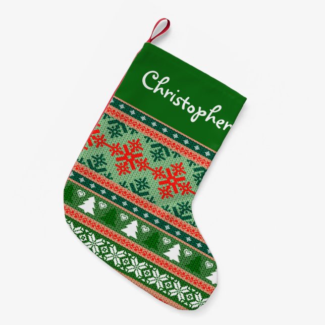 Ugly Sweater Christmas Knit Personalized Small Christmas Stocking (Front (Hanging))