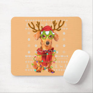 Ugly Sweater Christmas Lights Dachshund Dog Puppy Mouse Pad
