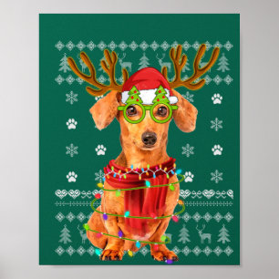 Ugly Sweater Christmas Lights Dachshund Dog Puppy Poster