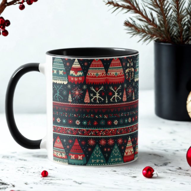 Ugly Sweater Christmas Mug Nordic Pattern on Black (Creator Uploaded)