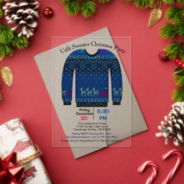 Ugly Sweater Christmas Party, Blue with Deer Acrylic Invitations