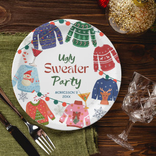Ugly sweater Christmas party funny Paper Plate