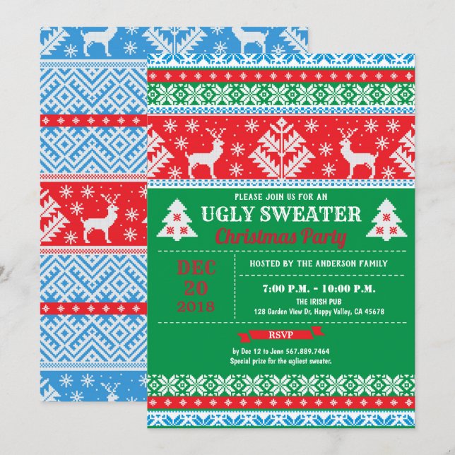 Ugly sweater Christmas party holiday cocktail Invitation (Front/Back)