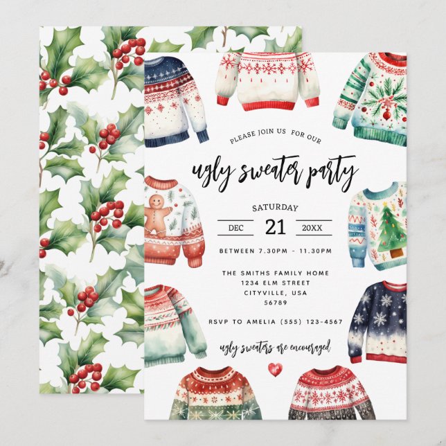 Ugly Sweater Christmas Party Invitation (Front/Back)