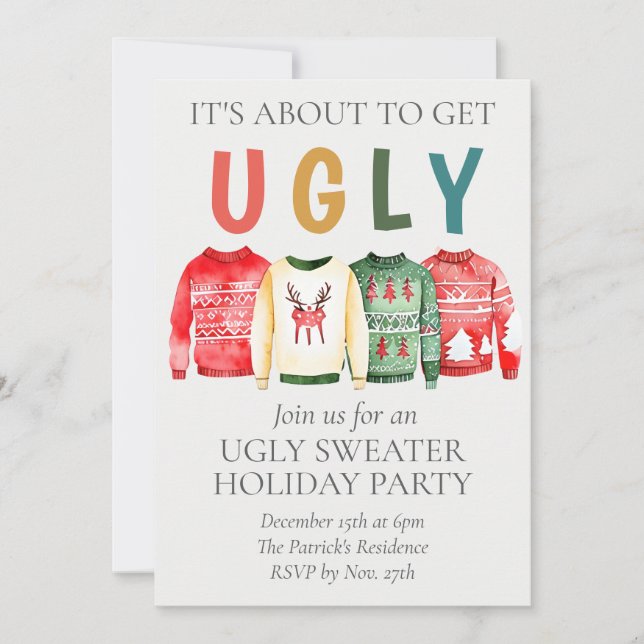 Ugly Sweater Christmas Party Invite (Front)
