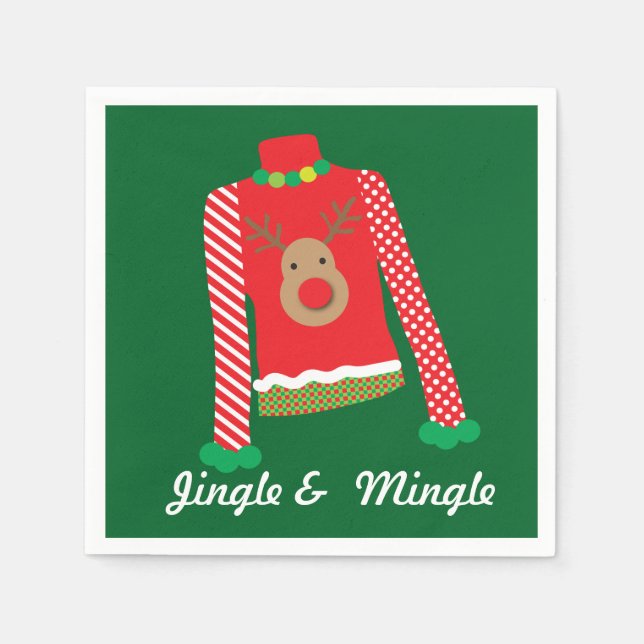 Ugly Sweater Christmas Party Napkins (Green) (Front)