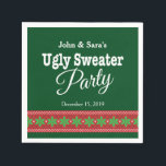 Ugly Sweater Christmas Party, Personalized Napkin<br><div class="desc">This Ugly Sweater Christmas Party paper napkin features a dark green background accented with a Nordic knit design to look like an ugly Christmas sweater. Customizable text allows you to add your name and party date.</div>
