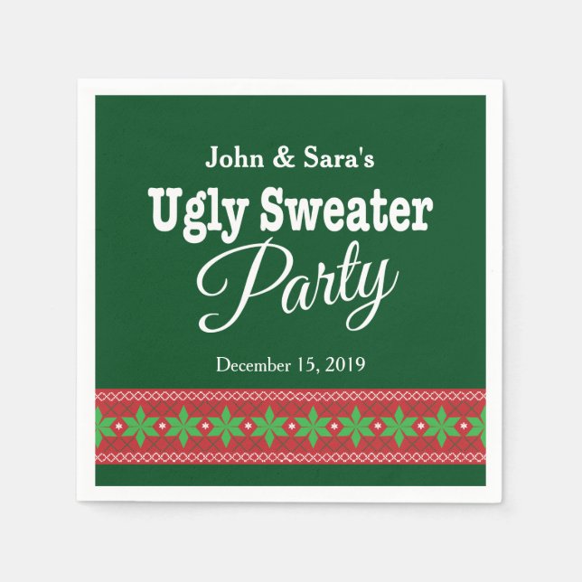 Ugly Sweater Christmas Party, Personalized Napkin (Front)