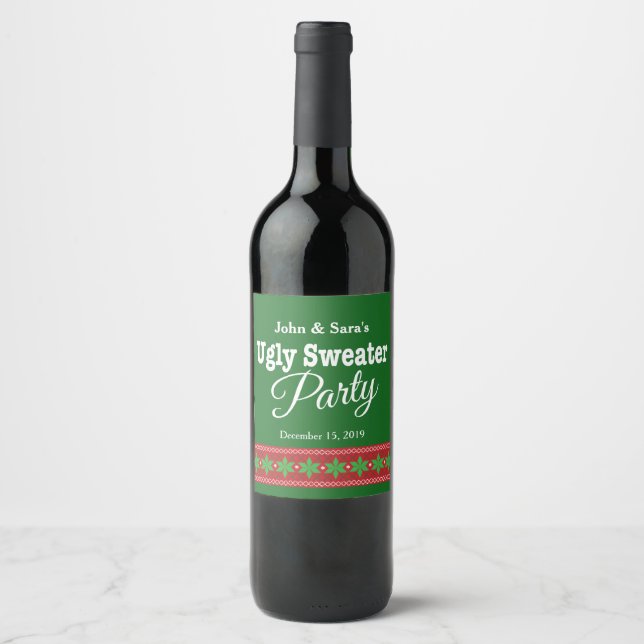 Ugly Sweater Christmas Party, Personalized Wine Label (Front)