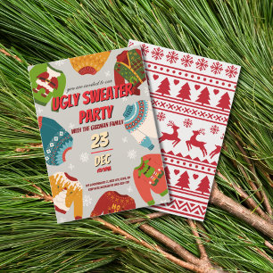 Ugly Sweater Christmas Party Vintage Red Invitation