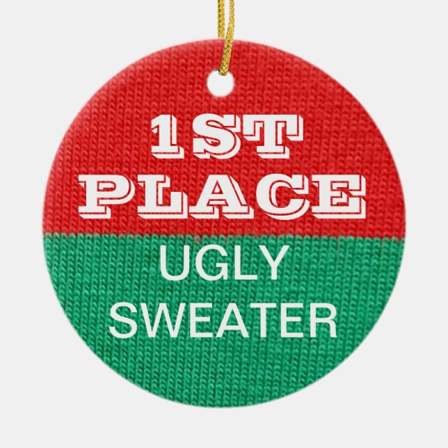 Ugly Sweater Christmas Party Winner 1st Prize Ceramic Ornament (Front)
