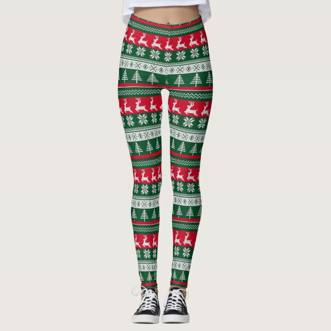 Ugly Sweater Christmas Pattern Leggings (Front)