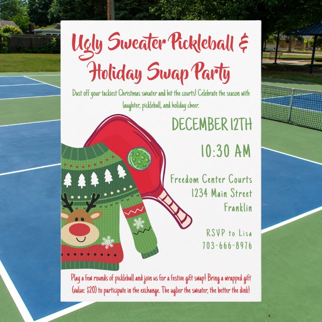 Ugly Sweater Christmas Pickleball Gift Swap Invitation (Creator Uploaded)
