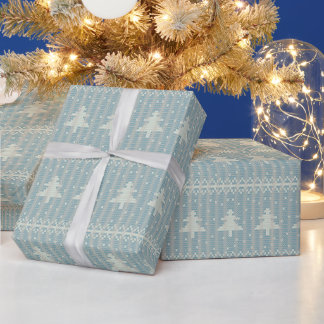 Ugly Sweater Christmas Tree Blue Winter Holiday Wrapping Paper