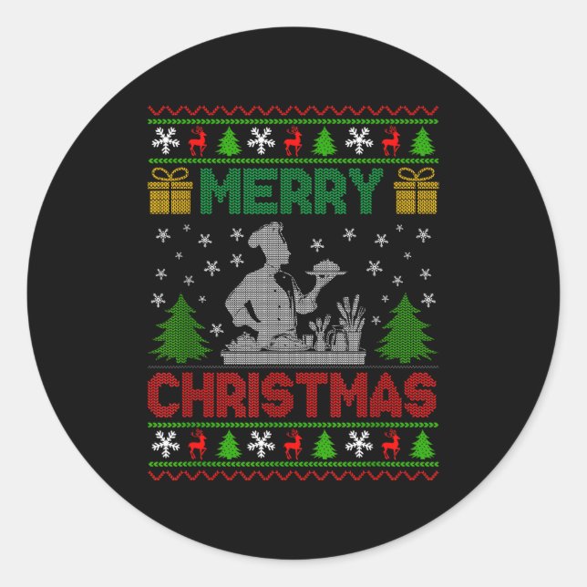 Ugly Sweater Christmas Tree Chef Cooking Job Pride Classic Round Sticker (Front)
