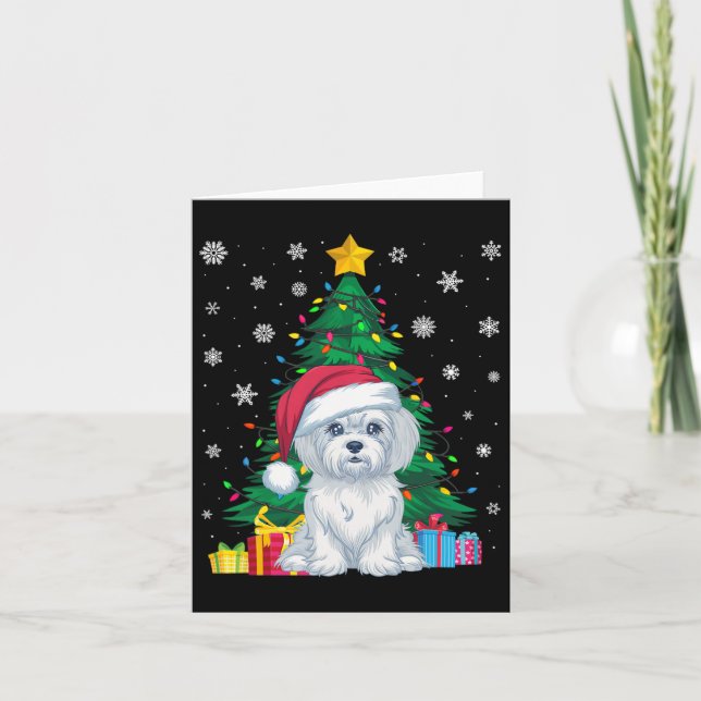 Ugly Sweater Christmas Tree Lights Maltese Dog San Card (Front)