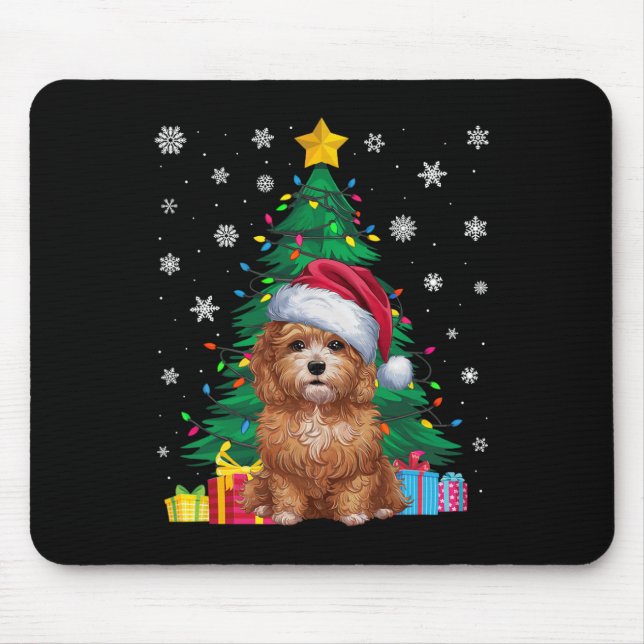 Ugly Sweater Christmas Tree Lights Maltipoo Dog Sa Mouse Pad (Front)