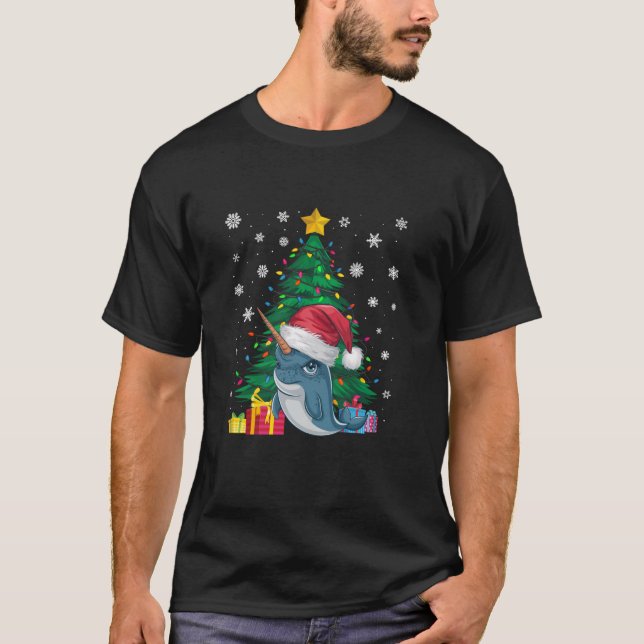 Ugly Sweater Christmas Tree Lights Narwhal Santa H (Front)
