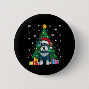 Ugly Sweater Christmas Tree Lights Schnauzer Dog S 2 Inch Round Button