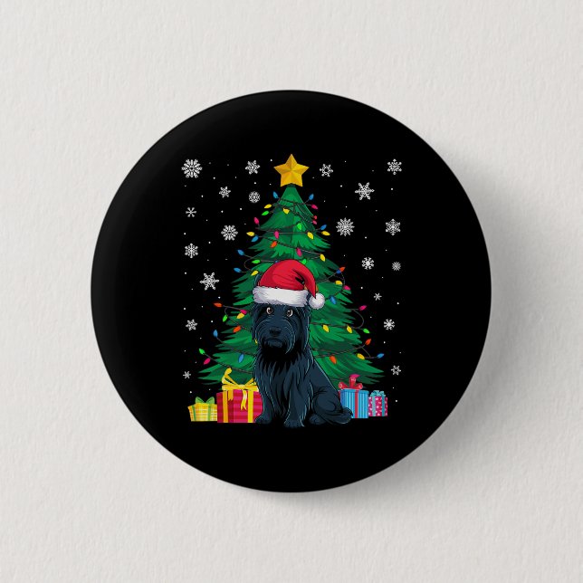 Ugly Sweater Christmas Tree Lights Scottie Dog San 2 Inch Round Button (Front)
