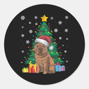 Ugly Sweater Christmas Tree Lights Shar Pei Dog Sa Classic Round Sticker