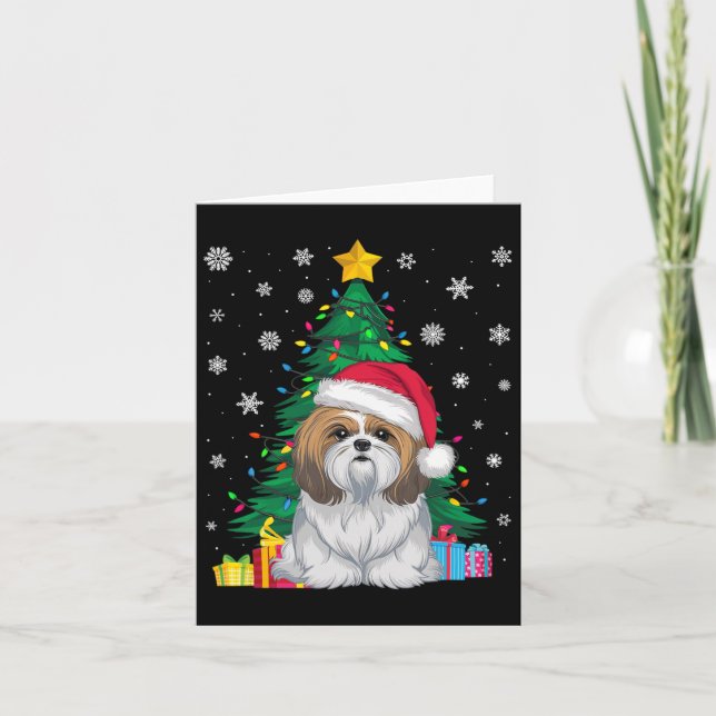 Ugly Sweater Christmas Tree Lights Shih Tzu Dog Sa Card (Front)