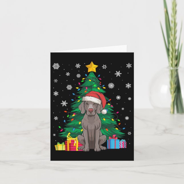 Ugly Sweater Christmas Tree Lights Weimaraner Dog  Card (Front)