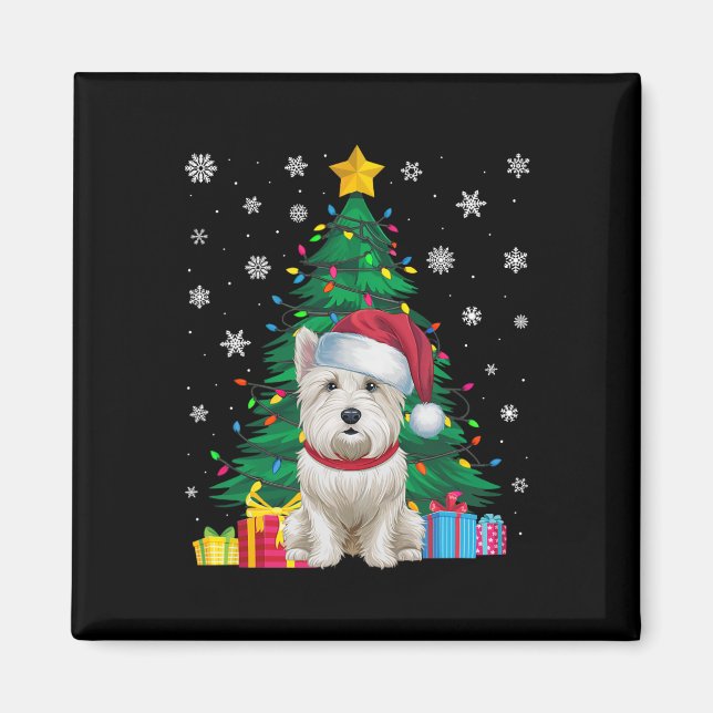 Ugly Sweater Christmas Tree Lights Westie Dog Sant Magnet (Front)
