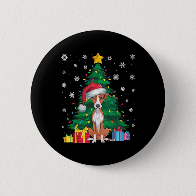 Ugly Sweater Christmas Tree Lights Whippet Dog San 2 Inch Round Button (Front)