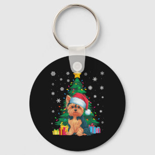 Ugly Sweater Christmas Tree Lights Yorkie Dog Sant Keychain